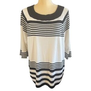Talbots Woman Tunic Top Striped Knit 3/4 Sleeve Boat Neck Black / Cream Size 3X